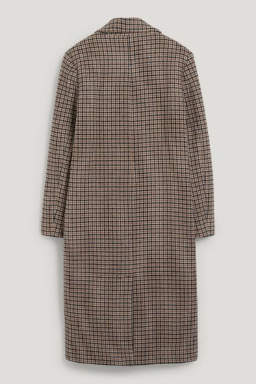 Femmes - Manteau à épaulettes - laine mélangée - à carreaux - beige