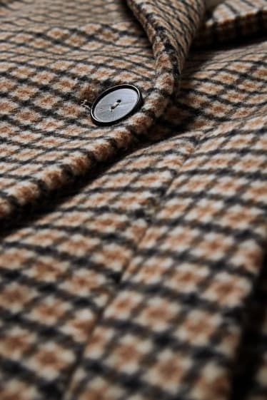 Femmes - Manteau à épaulettes - laine mélangée - à carreaux - beige
