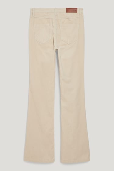 Dames - Broek van corduroy - high waist - wide flare - crèmekleurig