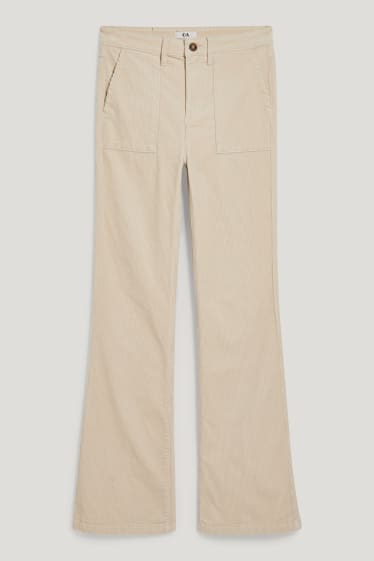 Dames - Broek van corduroy - high waist - wide flare - crèmekleurig