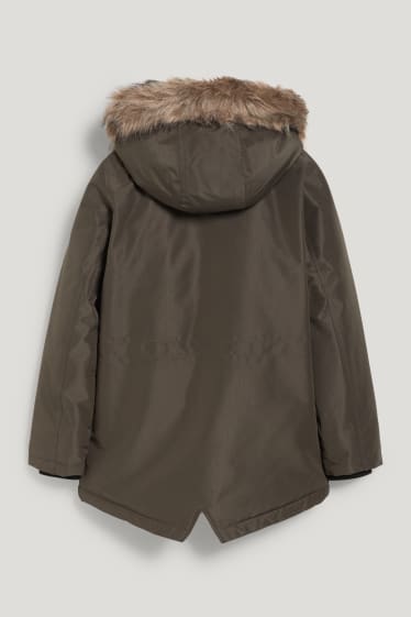 Kids Boys - Coat with hood and faux fur trim - khaki