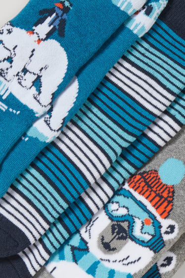 Garçons - Lot de 3 paires - ours polaires et pingouins - chaussettes à motif - bleu
