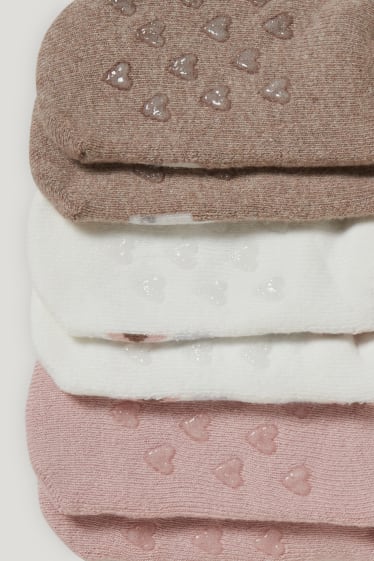 Bébé filles - Lot de 3 paires - petits lapins - chaussettes antidérapantes à motif pour bébé - blanc / rose