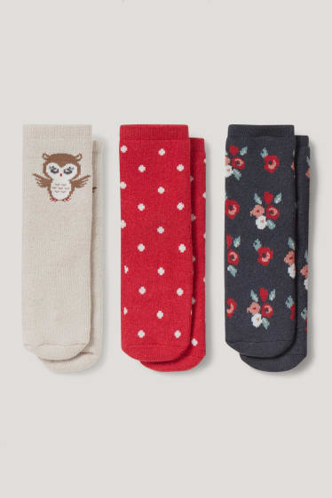 Bébé filles - Lot de 3 paires - chouette - chaussettes antidérapantes à motif pour bébé - gris foncé