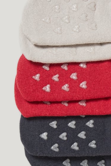 Bébé filles - Lot de 3 paires - chouette - chaussettes antidérapantes à motif pour bébé - gris foncé