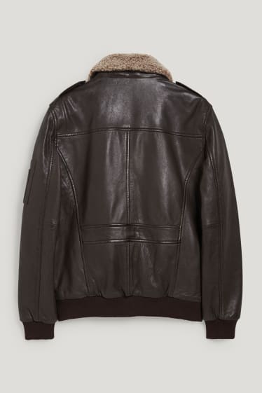 Men - Leather bomber jacket - dark brown