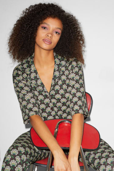 Esclusiva online - CLOCKHOUSE - blusa dal taglio corto - a fiori - marrone