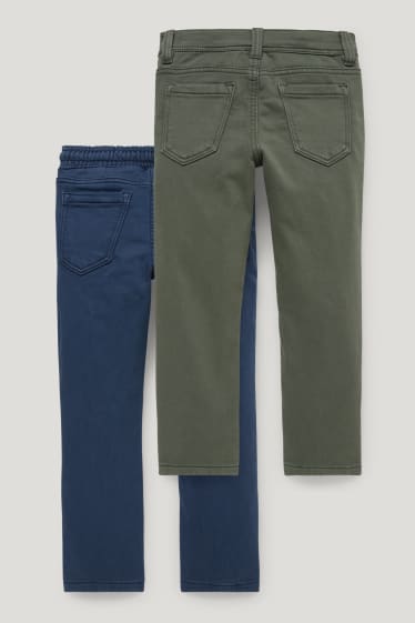 Mali chłopcy - Wielopak, 2 pary - spodnie ocieplane - slim fit - niebieski / ciemnozielony