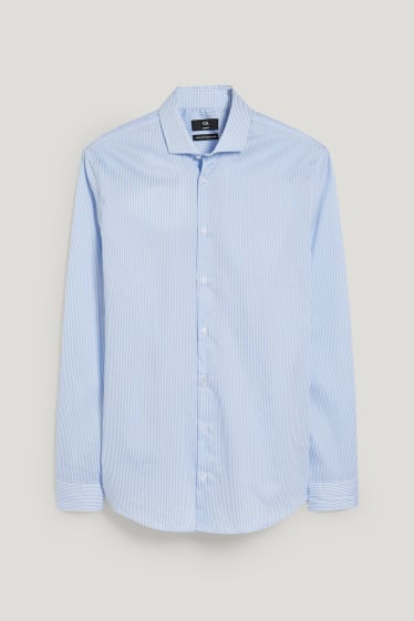 Hommes - Chemise de bureau - coupe étroite - col cutaway - facile à repasser - matière recyclée - bleu / blanc