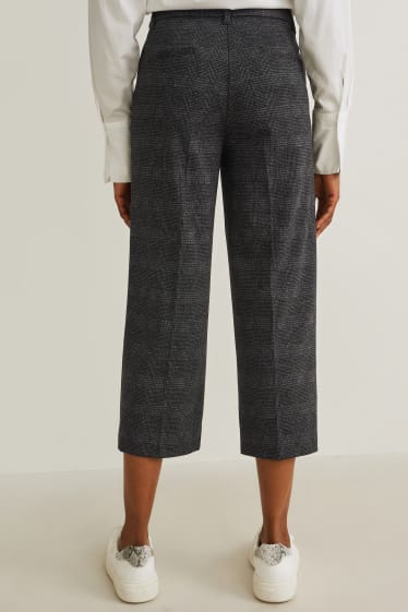 Donna - Pantaloni di stoffa - vita alta - gamba ampia - da materiali riciclati - a quadretti - grigio scuro