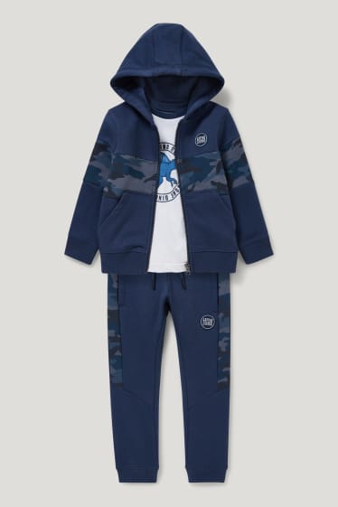 Toddler Boys - Set - zip-through sweatshirt with hood, long sleeve top and joggers - dark blue