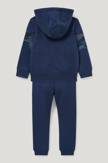 Garçons - Ensemble - sweat zippé à capuche, haut à manches longues et pantalon de jogging - bleu foncé