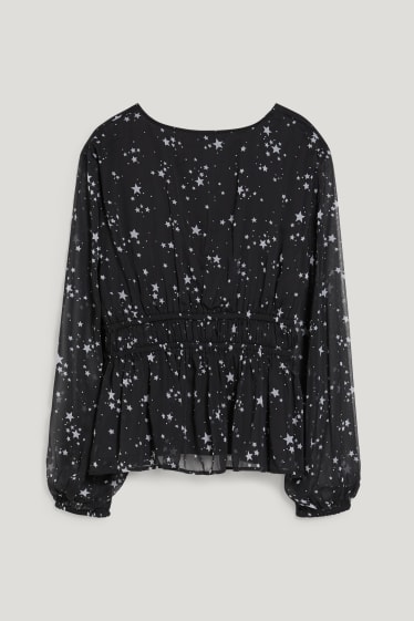 Dames XL - CLOCKHOUSE - blouse van chiffon - met patroon - zwart