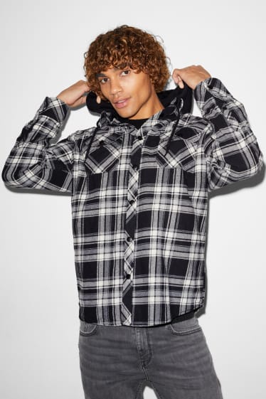 Clockhouse Boys - CLOCKHOUSE - giacca camicia con cappuccio - a quadretti - nero / bianco