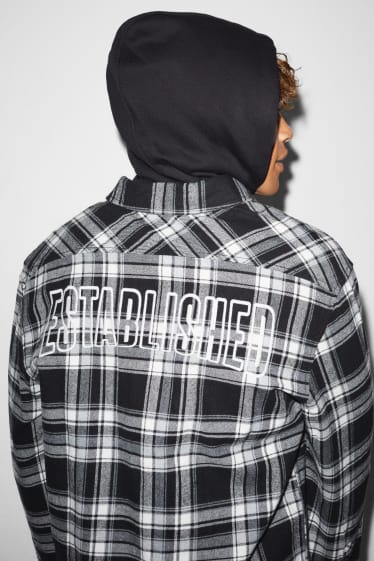 Clockhouse Boys - CLOCKHOUSE - giacca camicia con cappuccio - a quadretti - nero / bianco