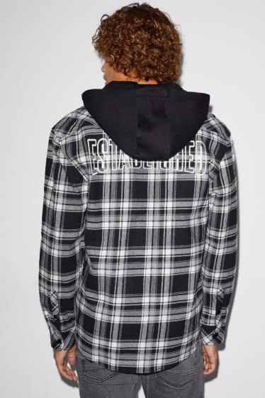 Clockhouse Boys - CLOCKHOUSE - giacca camicia con cappuccio - a quadretti - nero / bianco
