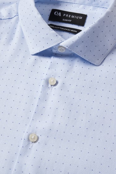 Uomo - Camicia business - slim fit - colletto cutaway - facile da stirare - a pois - azzurro