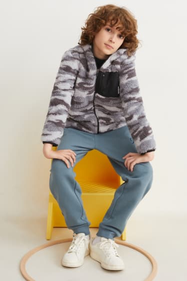 Bambini: - Giacca in pelo teddy con cappuccio - fantasia - grigio melange