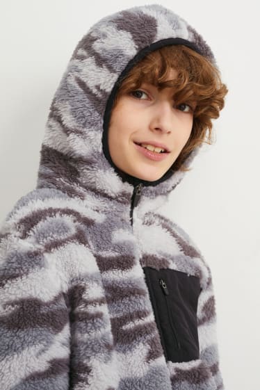 Bambini: - Giacca in pelo teddy con cappuccio - fantasia - grigio melange