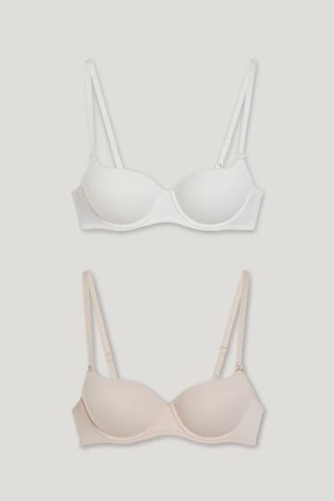 Femmes - Lot de 2 - soutiens-gorge à armature - FULL COVERAGE - ampliformes - blanc / beige