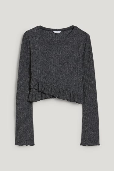 Esclusiva online - CLOCKHOUSE maglia a maniche lunghe - taglio corto - nero melange