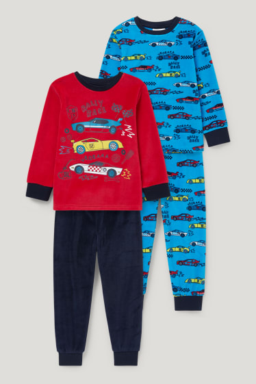Toddler Boys - Multipack 2 buc. - mașini - pijama - 4 piese - roșu / albastru