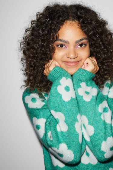 Exclu web - CLOCKHOUSE - pullover - à fleurs - vert