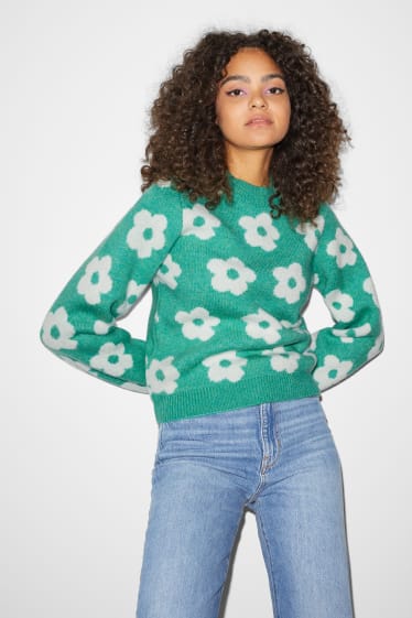Exclu web - CLOCKHOUSE - pullover - à fleurs - vert