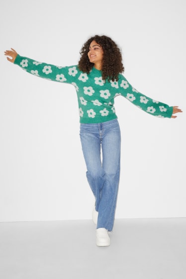 Exclu web - CLOCKHOUSE - pullover - à fleurs - vert
