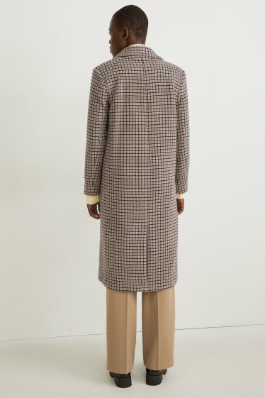 Donna - Cappotto con spalle imbottite - misto lana - a quadretti - beige