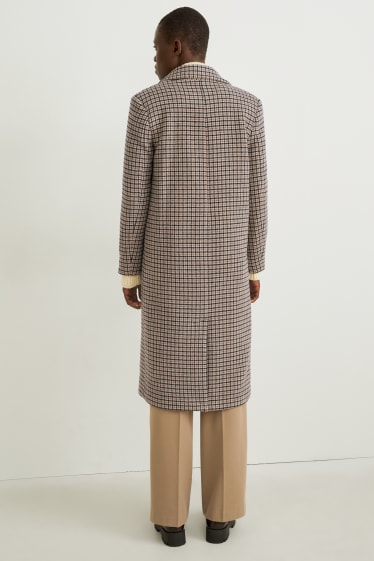 Femmes - Manteau à épaulettes - laine mélangée - à carreaux - beige