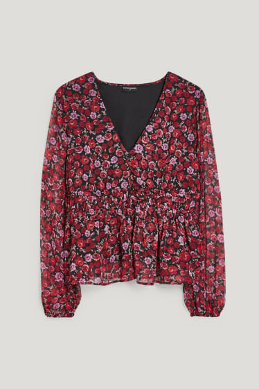 Donna - CLOCKHOUSE - blusa di chiffon - a fiori - rosso scuro / nero