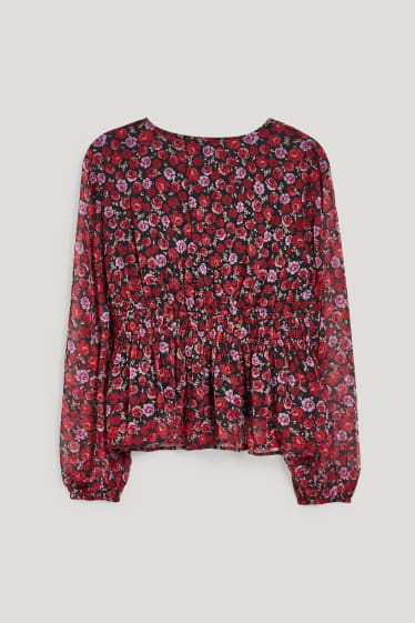 Donna - CLOCKHOUSE - blusa di chiffon - a fiori - rosso scuro / nero