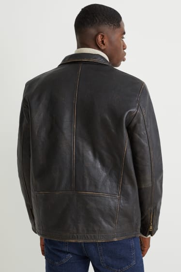Uomo - Giacca di pelle - marrone scuro