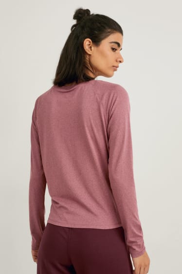 Dames - Longsleeve met knoop in de stof - yoga - 4 Way Stretch - bordeaux mix