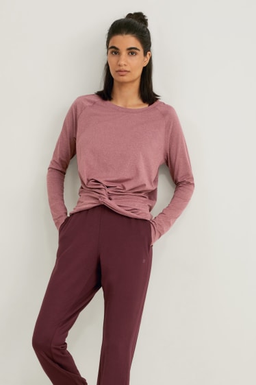 Dames - Longsleeve met knoop in de stof - yoga - 4 Way Stretch - bordeaux mix