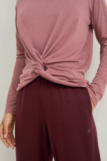 Dames - Longsleeve met knoop in de stof - yoga - 4 Way Stretch - bordeaux mix