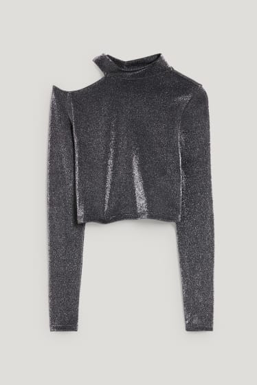 Exklusiv Online - CLOCKHOUSE - Crop Langarmshirt - glänzend - schwarz
