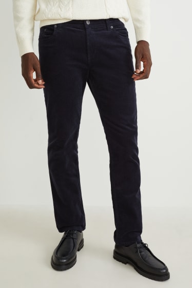 Pánské - Manšestrové kalhoty - regular fit - LYCRA® - tmavomodrá