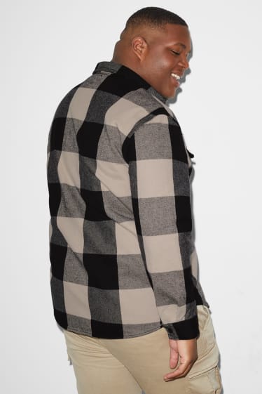 Exclu web - CLOCKHOUSE - veste-chemise en flanelle - coupe relax - col kent - à carreaux - noir / beige