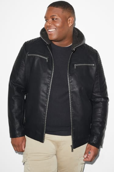 Exklusiv Online - CLOCKHOUSE - Bikerjacke mit Kapuze - Lederimitat - schwarz