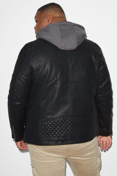 Exklusiv Online - CLOCKHOUSE - Bikerjacke mit Kapuze - Lederimitat - schwarz