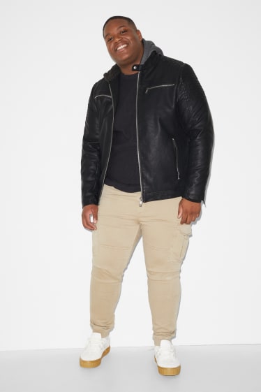 Exklusiv Online - CLOCKHOUSE - Bikerjacke mit Kapuze - Lederimitat - schwarz