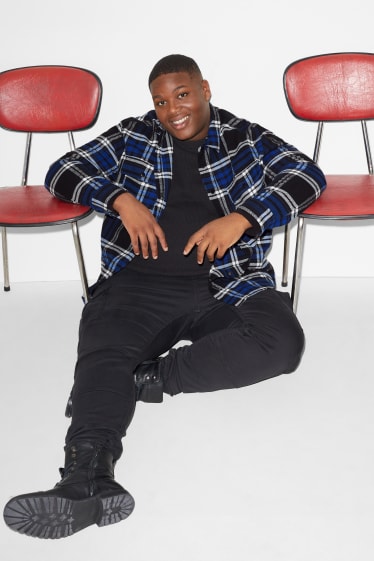 Exclu web - CLOCKHOUSE - chemise en flanelle - relaxed fit - col kent - à carreaux - bleu  / noir