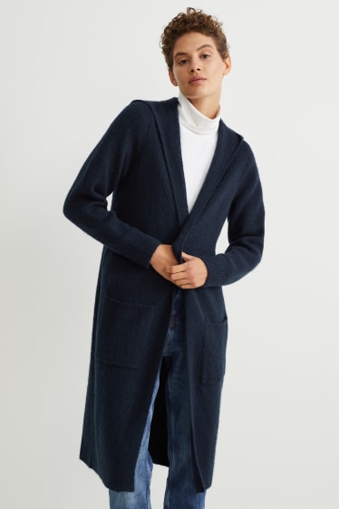 Women - Cardigan with hood - dark blue