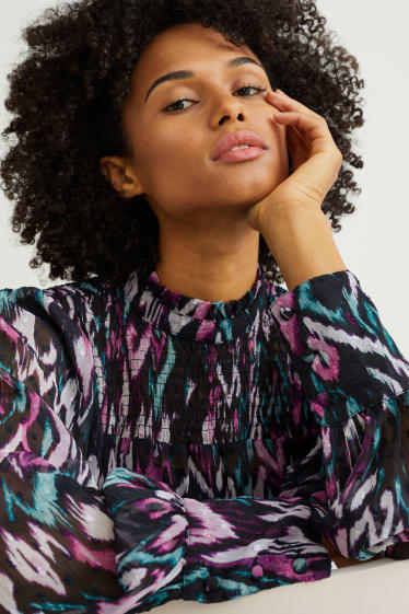Femmes - Chemisier de gaze - à motif - noir