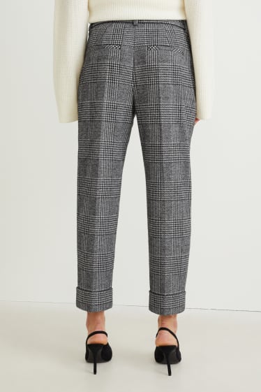 Donna - Pantaloni di jersey - tapered fit - a quadretti - grigio / nero