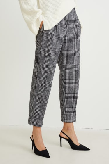 Donna - Pantaloni di jersey - tapered fit - a quadretti - grigio / nero
