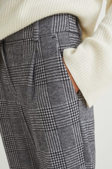 Donna - Pantaloni di jersey - tapered fit - a quadretti - grigio / nero