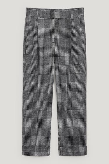 Donna - Pantaloni di jersey - tapered fit - a quadretti - grigio / nero